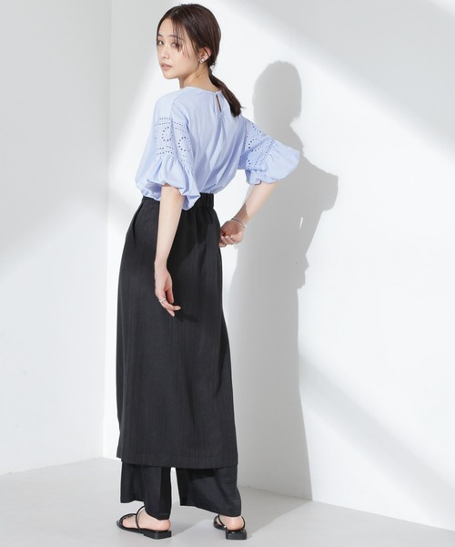 ハッピーPRADAバルーンスリーブ半袖　トレーナー セール】お花柄レース切替バルーンスリーブカットトップス（T