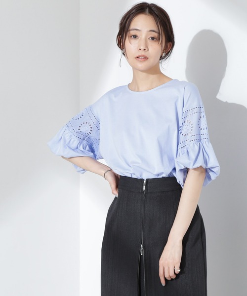 NANO universe(ナノユニバース)の「お花柄レース切替バルーンスリーブカットトップス(Tシャツ/カットソー・レディース・パープル/ホワイト/ブラック・FREE)」の11枚目の写真