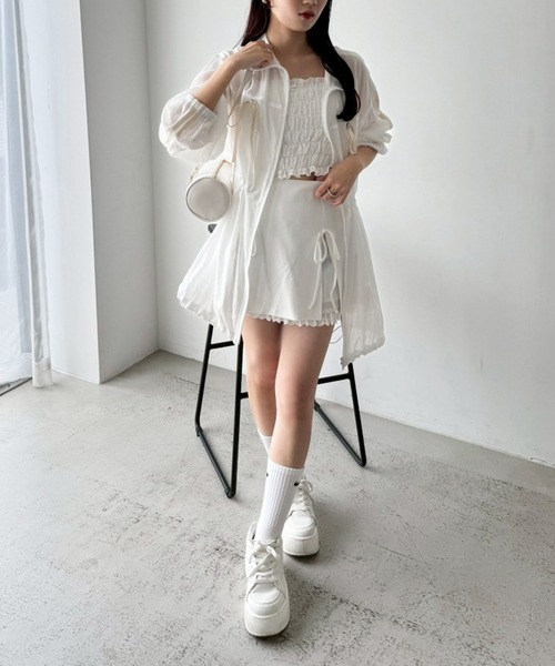 one after another NICE CLAUP（ワンアフターアナザーナイスクラップ）の「シアーリボンマウンテンパーカー（マウンテンパーカー・レディース・オフホワイト/ネイビー・FREE）」の7枚目の写真