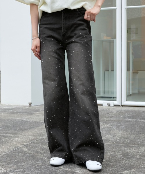 me+me select ヴィンテージライクフリンジストレッチフレアデニム　Ｍ 2color ／ 4size 】ヴィンテージライクフリンジストレッチ