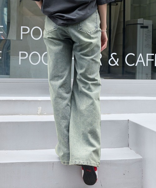 MONO-MART（モノマート）の「ラインストーンヴィンテージライクフレアデニムパンツ（デニムパンツ・レディース・サックスブルー/ブラック/ライトインディゴブルー/グレー・S/M/L）」の10枚目の写真