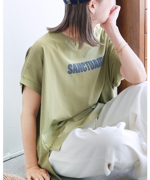 reca(レカ)の「ロゴプリントドルマンTシャツ(Tシャツ/カットソー・レディース・オフホワイト/ブラック/カーキ・FREE)」の1枚目の写真