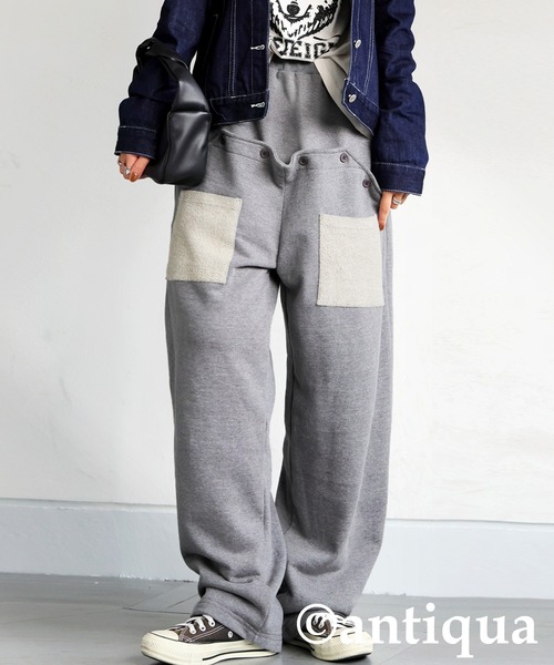 antiqua(アンティカ)の「スウェット テーパードパンツ(スウェットパンツ・レディース・ブラック/杢グレー・ONESIZE)」の2枚目の写真