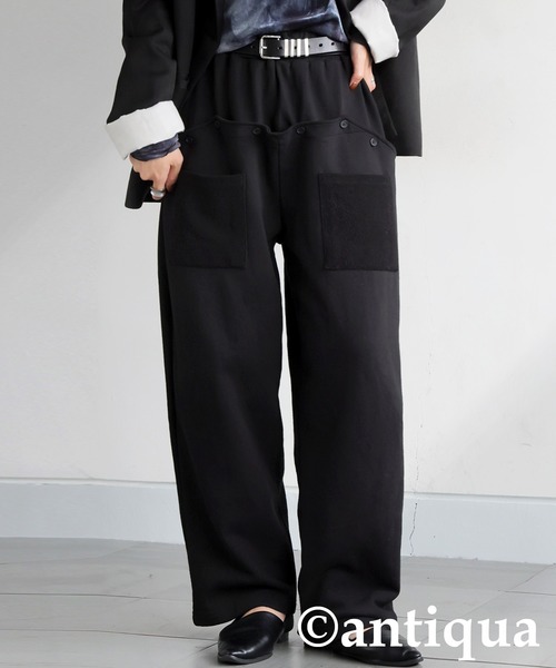 antiqua(アンティカ)の「スウェット テーパードパンツ(スウェットパンツ・レディース・ブラック/杢グレー・ONESIZE)」の1枚目の写真