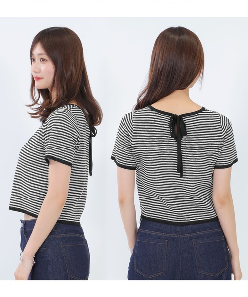 tシャツ マリークワント mary quant MQロゴボーダーバックリボン プルオーバー レディース MQロゴボーダーバックリボン プルオーバー（Tシャツ/カットソー