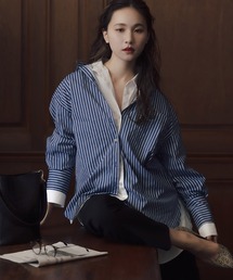 RANDEBOO - 新品 ランデブー シャツ ブラウス ネイビー ストライプ 長袖 ゆったり 肩出し ブランド古着】RANDEBOO｜ランデブーのシャツ/ブラウス古着通販