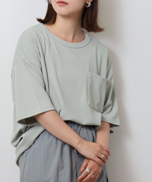FUNALIVE(ファンアライブ)の「ストライプジャガード 半袖 Tシャツ(Tシャツ/カットソー・メンズ・チャコールグレー/ミント/ラベンダー/ブラック・L/LL/M)」の10枚目の写真