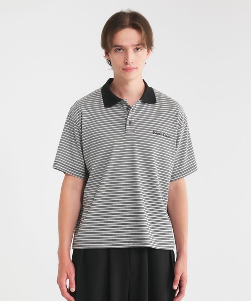 Regen Glanz(レーゲングランツ)の「logo multi boarder polo shirt/ロゴマルチボーダーポロシャツ(ポロシャツ・メンズ・グレー/カーキ/ブラック・MEDIUM/SMALL/LARGE)」の8枚目の写真