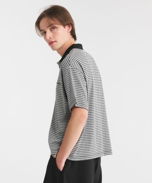 Regen Glanz(レーゲングランツ)の「logo multi boarder polo shirt/ロゴマルチボーダーポロシャツ(ポロシャツ・メンズ・グレー/カーキ/ブラック・MEDIUM/SMALL/LARGE)」の5枚目の写真