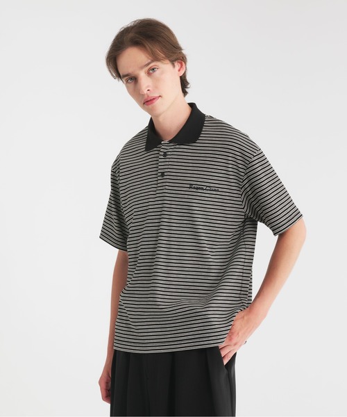 Regen Glanz(レーゲングランツ)の「logo multi boarder polo shirt/ロゴマルチボーダーポロシャツ(ポロシャツ・メンズ・グレー/カーキ/ブラック・MEDIUM/SMALL/LARGE)」の14枚目の写真