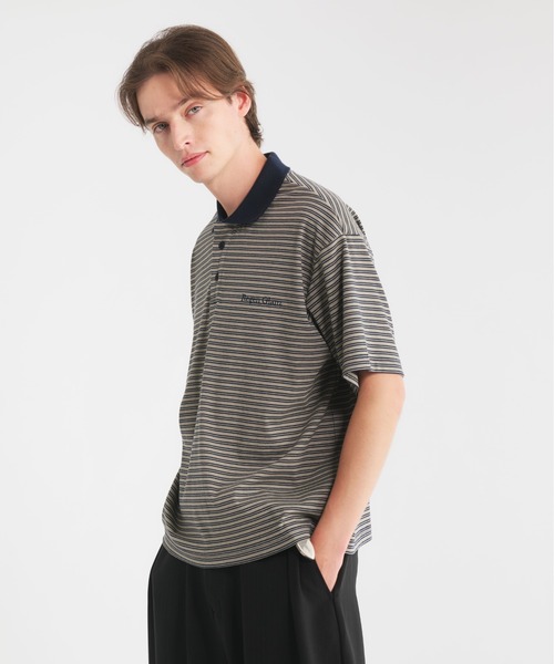 < crepuscule > BORDER POLOSHIRT/ポロシャツ セール】logo multi boarder polo shirt/ロゴマルチボーダー