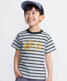 BeBe（ベベ）の「自転車プリントマルチボーダー天竺半袖Tシャツ(90~160cm)（Tシャツ/カットソー）」