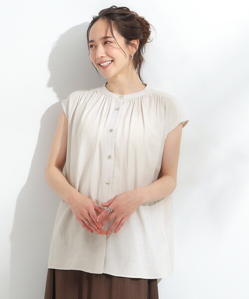 DRESKIP（ドレスキップ）の「【S-LL/洗濯後しわになりにくい】上品にきれい見え スラブギャザーブラウス（シャツ/ブラウス・レディース・ナチュラル/イエロー系その他/オレンジ/グリーン/ブラック・02/01/03/04）」の6枚目の写真