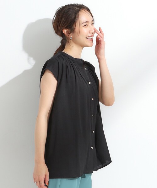 DRESKIP（ドレスキップ）の「【S-LL/洗濯後しわになりにくい】上品にきれい見え スラブギャザーブラウス（シャツ/ブラウス・レディース・ナチュラル/イエロー系その他/オレンジ/グリーン/ブラック・02/01/03/04）」の11枚目の写真