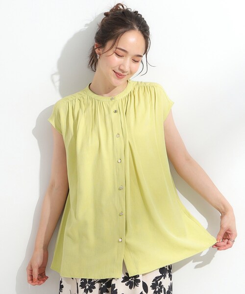 DRESKIP（ドレスキップ）の「【S-LL/洗濯後しわになりにくい】上品にきれい見え スラブギャザーブラウス（シャツ/ブラウス・レディース・ナチュラル/イエロー系その他/オレンジ/グリーン/ブラック・02/01/03/04）」の14枚目の写真
