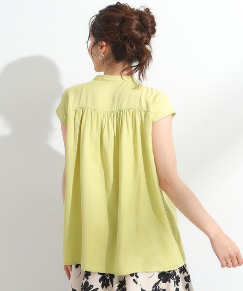 DRESKIP（ドレスキップ）の「【S-LL/洗濯後しわになりにくい】上品にきれい見え スラブギャザーブラウス（シャツ/ブラウス・レディース・ナチュラル/イエロー系その他/オレンジ/グリーン/ブラック・02/01/03/04）」の15枚目の写真