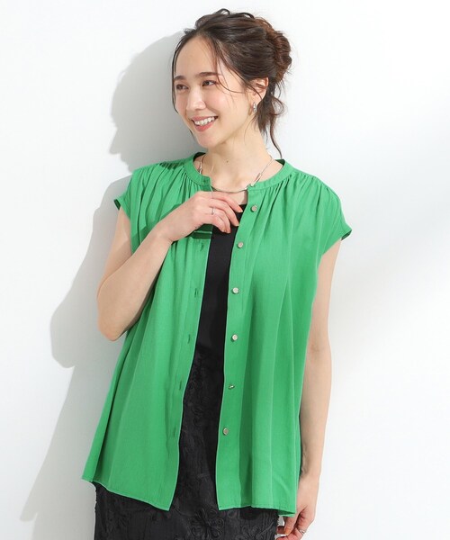 DRESKIP（ドレスキップ）の「【S-LL/洗濯後しわになりにくい】上品にきれい見え スラブギャザーブラウス（シャツ/ブラウス・レディース・ナチュラル/イエロー系その他/オレンジ/グリーン/ブラック・02/01/03/04）」の18枚目の写真