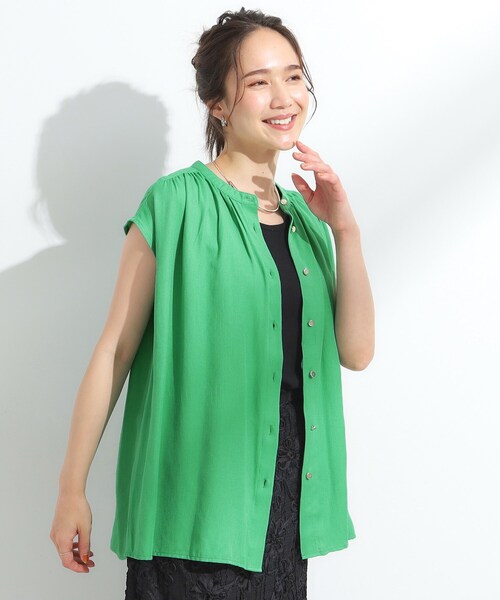 DRESKIP（ドレスキップ）の「【S-LL/洗濯後しわになりにくい】上品にきれい見え スラブギャザーブラウス（シャツ/ブラウス・レディース・ナチュラル/イエロー系その他/オレンジ/グリーン/ブラック・02/01/03/04）」の19枚目の写真