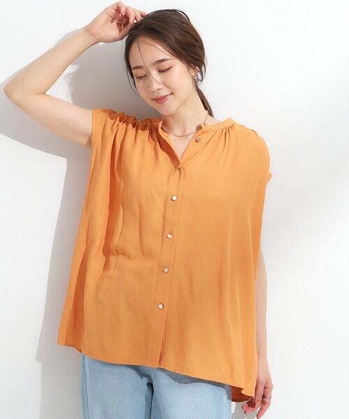 DRESKIP（ドレスキップ）の「【S-LL/洗濯後しわになりにくい】上品にきれい見え スラブギャザーブラウス（シャツ/ブラウス・レディース・ナチュラル/イエロー系その他/オレンジ/グリーン/ブラック・02/01/03/04）」の22枚目の写真