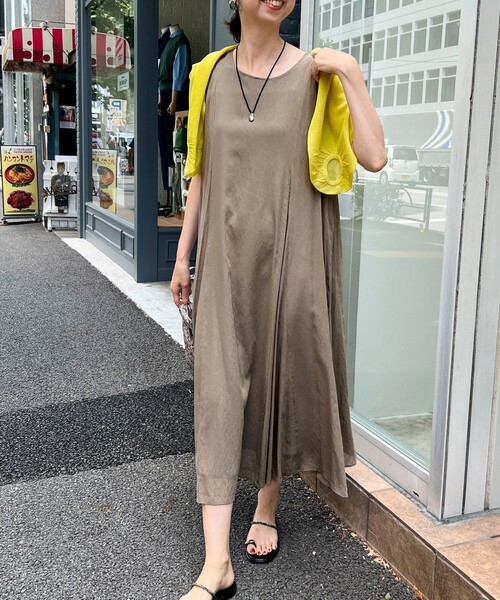 MICO COULIER（ミコクリエ）の「麻調シアー２WAYパネルフレアワンピース（ワンピース・レディース・パープル/カーキ/ブラック・38）」の4枚目の写真