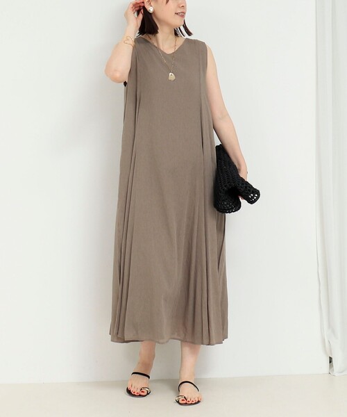 MICO COULIER（ミコクリエ）の「麻調シアー２WAYパネルフレアワンピース（ワンピース・レディース・パープル/カーキ/ブラック・38）」の8枚目の写真