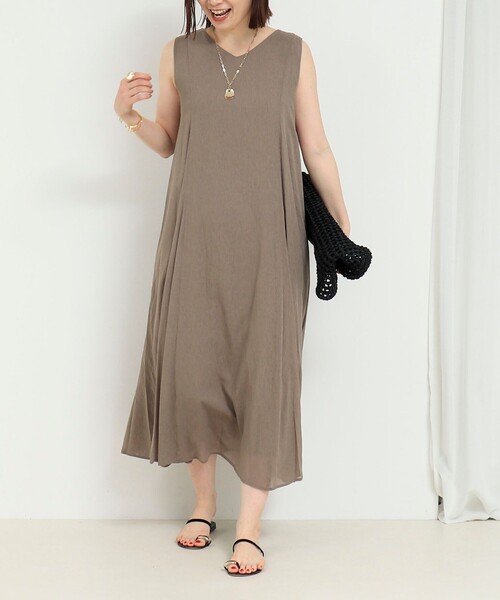 MICO COULIER（ミコクリエ）の「麻調シアー２WAYパネルフレアワンピース（ワンピース・レディース・パープル/カーキ/ブラック・38）」の14枚目の写真