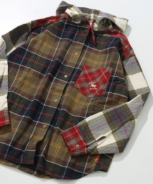 KRIFF MAYER Lady's Collection（クリフメイヤーレディースコレクション）の「【綿100％】ビエラフードシャツ（シャツ/ブラウス・レディース・カラフル/チャコール/その他5/ナチュラル/レッド/オリーブ・MEDIUM/LARGE）」の6枚目の写真