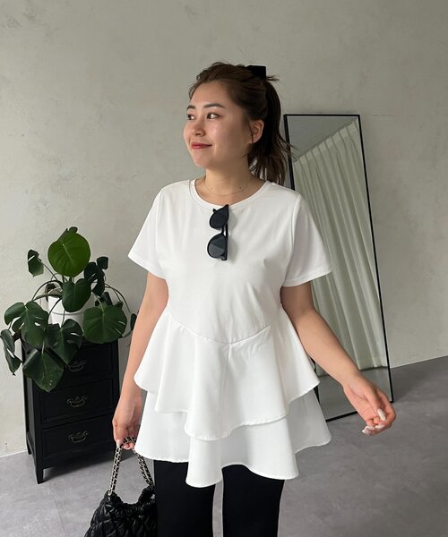 セール】【MOMO】アシメフリルドッキングペプラムTシャツ（T