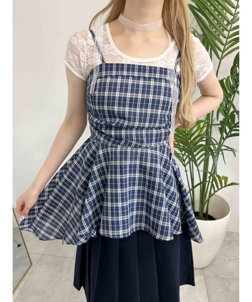 WC（ダブル シー）の「《2点SET》チェックイレヘムキャミワンピース（ワンピース・レディース・ブルー/サックスブルー・FREE）」の2枚目の写真