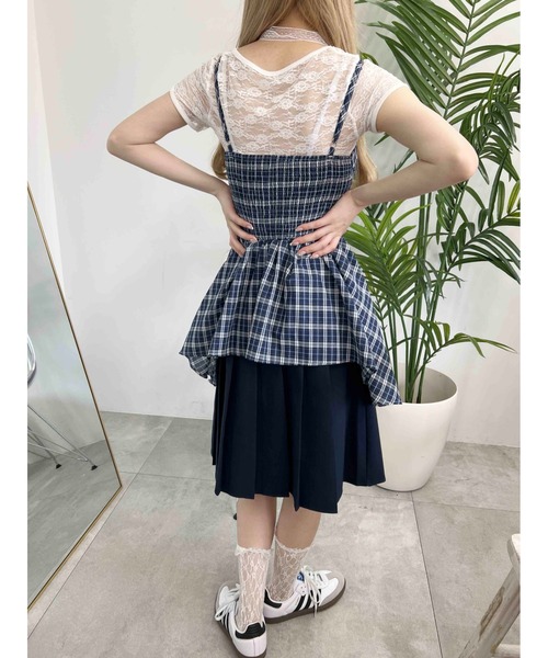 WC（ダブル シー）の「《2点SET》チェックイレヘムキャミワンピース（ワンピース・レディース・ブルー/サックスブルー・FREE）」の6枚目の写真