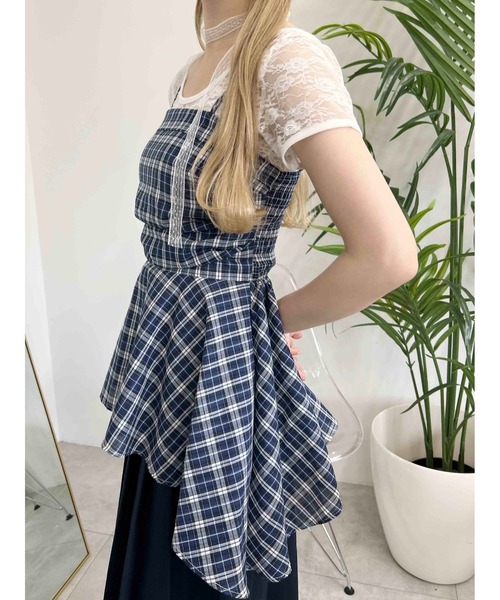 WC（ダブル シー）の「《2点SET》チェックイレヘムキャミワンピース（ワンピース・レディース・ブルー/サックスブルー・FREE）」の7枚目の写真