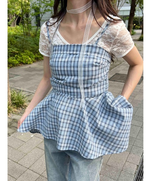 WC（ダブル シー）の「《2点SET》チェックイレヘムキャミワンピース（ワンピース・レディース・ブルー/サックスブルー・FREE）」の13枚目の写真