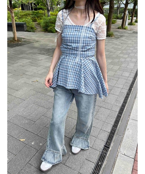 WC（ダブル シー）の「《2点SET》チェックイレヘムキャミワンピース（ワンピース・レディース・ブルー/サックスブルー・FREE）」の14枚目の写真