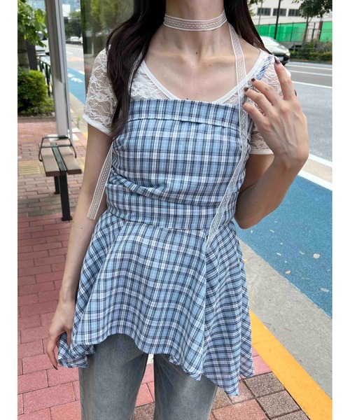 WC（ダブル シー）の「《2点SET》チェックイレヘムキャミワンピース（ワンピース・レディース・ブルー/サックスブルー・FREE）」の15枚目の写真