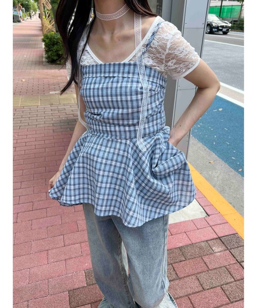 WC（ダブル シー）の「《2点SET》チェックイレヘムキャミワンピース（ワンピース・レディース・ブルー/サックスブルー・FREE）」の16枚目の写真