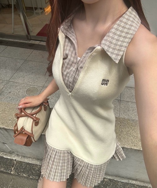 one after another NICE CLAUP（ワンアフターアナザーナイスクラップ）の「【Nono企画】ドッキングプリーツノースリワンピース（ワンピース・レディース・ネイビー/ブラック/アイボリー・SMALL/MEDIUM）」の14枚目の写真