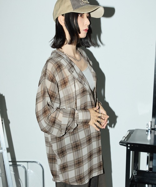 Anchor Smith(アンカー スミス)の「シアーオンブレチェックワイドフードシャツ(シャツ/ブラウス・レディース・ブラック/ブルー/ブラウン/レッド・FREE)」の17枚目の写真