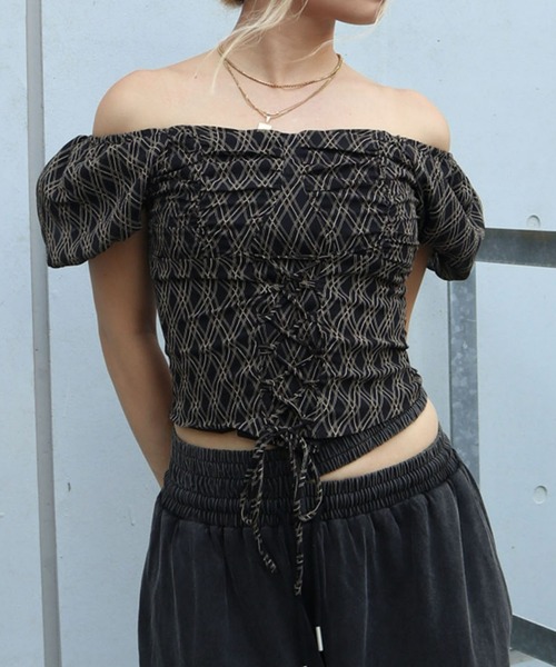 FIG&VIPER（フィグアンドバイパー）の「パフスリーブチェックブラウス（シャツ/ブラウス・レディース・アイボリー/ブラック・FREE）」の2枚目の写真