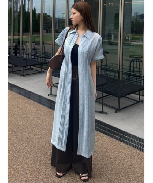 LE CIEL BLEU(ルシェルブルー)の「プリーテッドドレス / Pleated Dress(ワンピース・レディース・ブラック/オフホワイト/ライトブルー・38/36)」の3枚目の写真