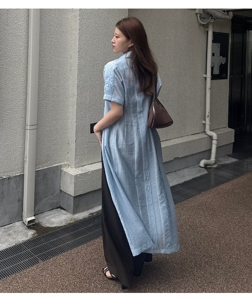 LE CIEL BLEU（ルシェルブルー）の「プリーテッドドレス / Pleated Dress（ワンピース・レディース・ブラック/オフホワイト/ライトブルー・38/36）」の16枚目の写真