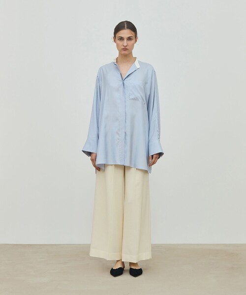 セール】シルクストライプ バンドカラーシャツ（シャツ/ブラウス