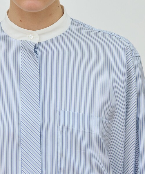 セール】シルクストライプ バンドカラーシャツ（シャツ/ブラウス