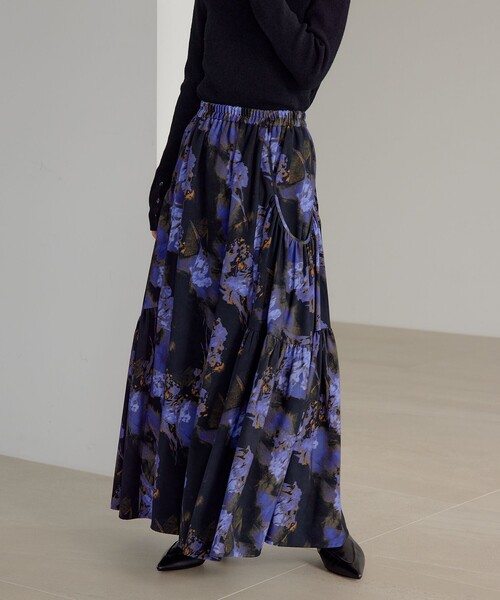 EMMEL REFINES（エメルリファインズ）の「＜EMMEL REFINES＞EM ティアード ポケットギャザー プリントスカート（スカート・レディース・パープル/ライム・XS/M/S）」の4枚目の写真