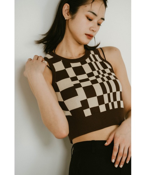 Knuth Marf(クヌースマーフ)の「flag marblel knit tank(タンクトップ・レディース・ブラウン/アイボリー/グレー・FREE)」の1枚目の写真