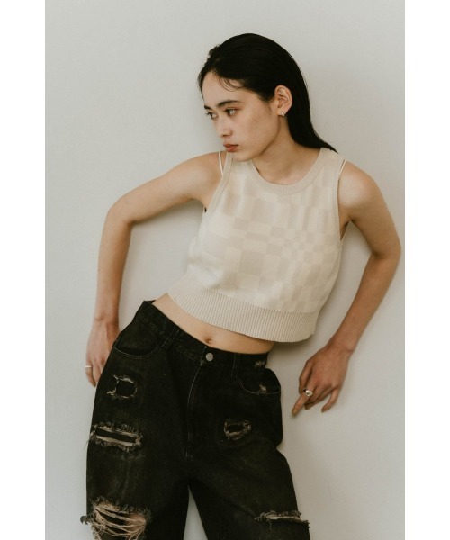 Knuth Marf(クヌースマーフ)の「flag marblel knit tank(タンクトップ・レディース・ブラウン/アイボリー/グレー・FREE)」の14枚目の写真