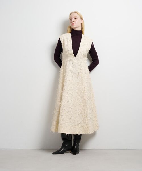 LANVIN en Bleu（ランバンオンブルー）の「ハンドカットジャガードワンピース（ワンピース・レディース・ブラック/ベージュ・36/38）」の3枚目の写真