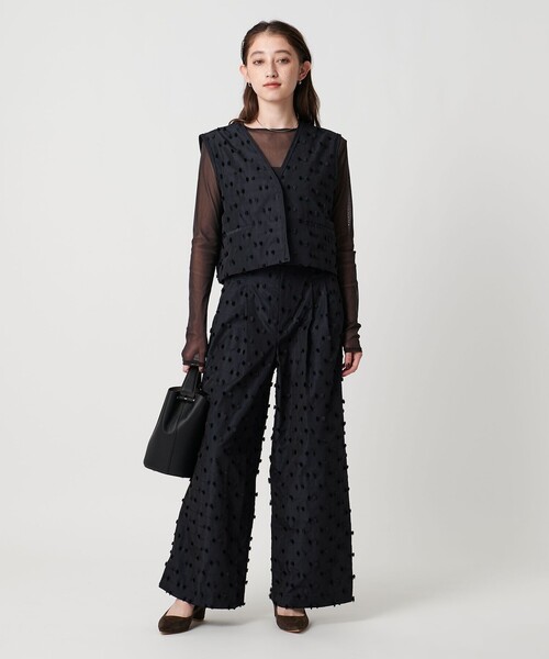 UNITED ARROWS（ユナイテッドアローズ）の「リボン カットジャガード ワイド パンツ ‐ウォッシャブル‐（その他パンツ・レディース・ネイビー/ブラック・38/36）」の5枚目の写真
