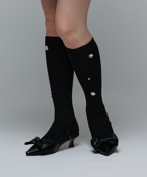 Narcissus（ナルシス）の「ビジューソックス　ハイソックス（ソックス/靴下・レディース・ブラック/ホワイト・FREE）」の2枚目の写真