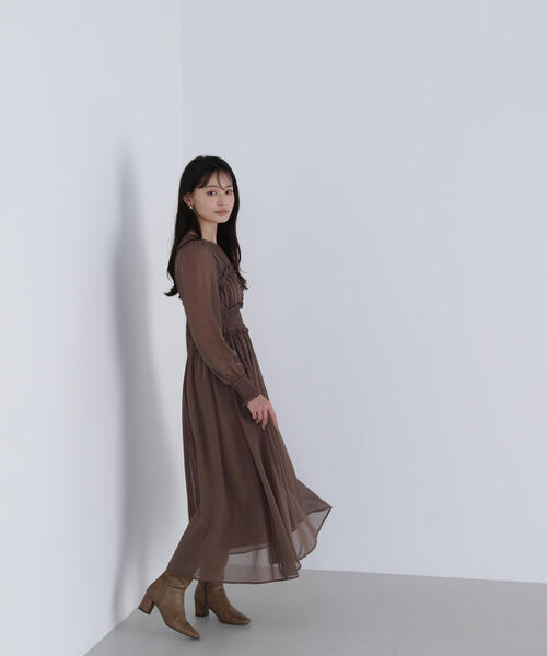 NATURAL BEAUTY BASIC(ナチュラルビューティーベーシック)の「◇フリルシャーリング楊柳ワンピース(ワンピース・レディース・ラベンダー/ブラウン・MEDIUM/P/S)」の10枚目の写真