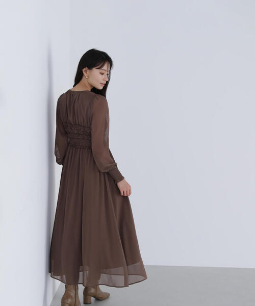 NATURAL BEAUTY BASIC(ナチュラルビューティーベーシック)の「◇フリルシャーリング楊柳ワンピース(ワンピース・レディース・ラベンダー/ブラウン・MEDIUM/P/S)」の11枚目の写真